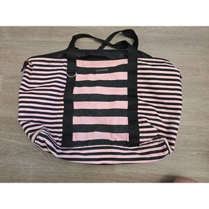 Victoria's Secret Pink Black Striped Canvas Weekender Duffle Travel Bag‎ Large